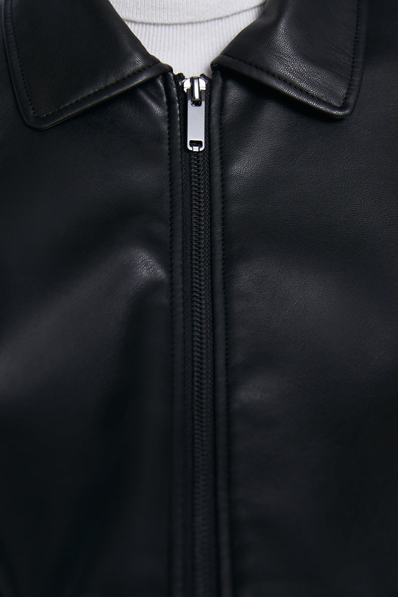 European And American Style Women's PU Lapel Top Short Faux Leather Jacket