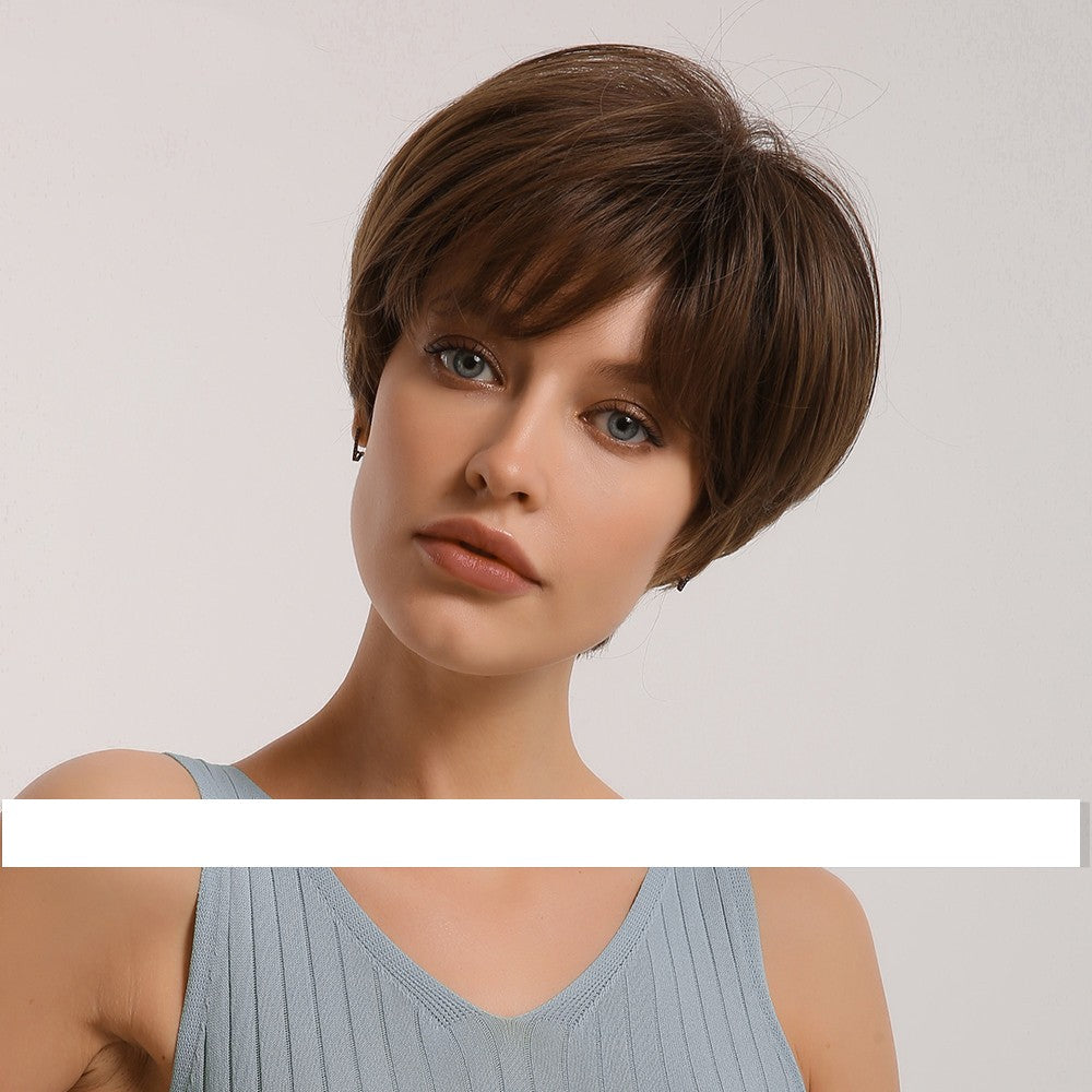 Black Gradient Golden Straight Short Hair Chemical Fiber Women's Wig