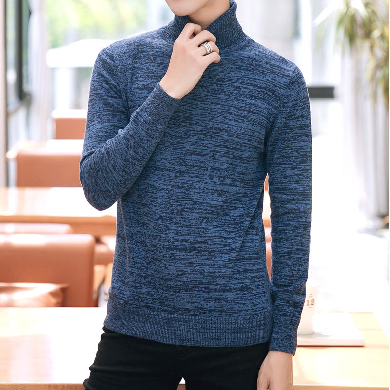 Men's Sweater Solid Color Round High Neck Men's Top Long Sleeve Jacket