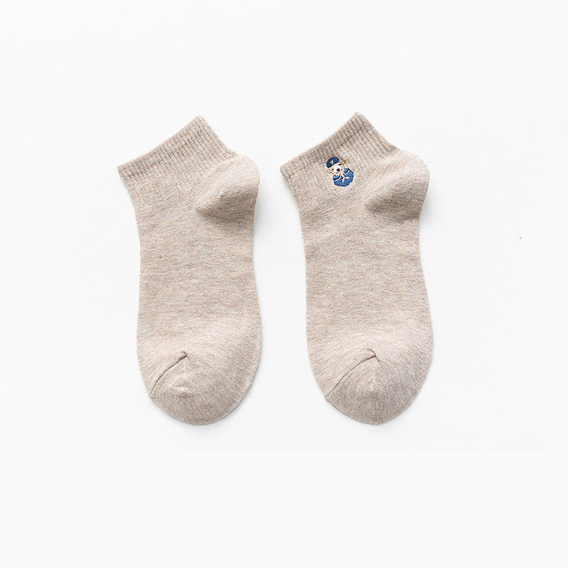 Socks Shallow Mouth Cartoon Embroidery Cute Japanese