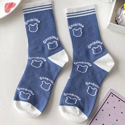 Cute Bear Korean Style Medium Tube Socks