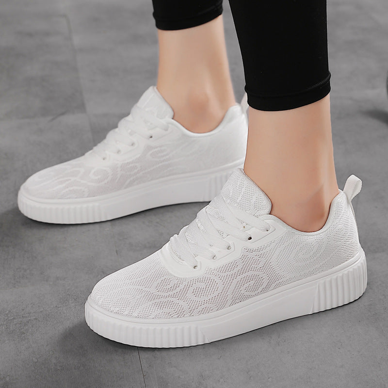 White Shoes Jacquard Hollow-out Platform Board Shoes Summer Versatile Sports Leisure Plus Size