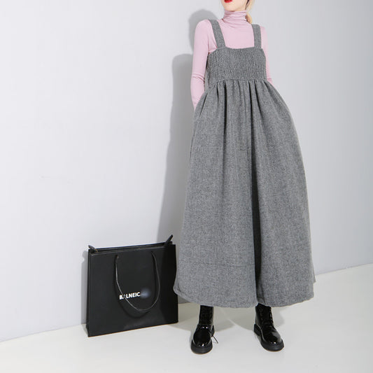 Spring And Summer Pleated Suspender Loose One-piece Oversized Wide-leg Pants
