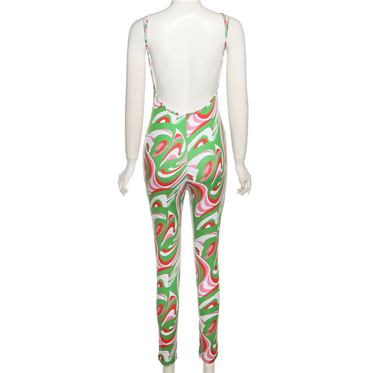 Women's Printed Halter Strap High Waist Bodysuit