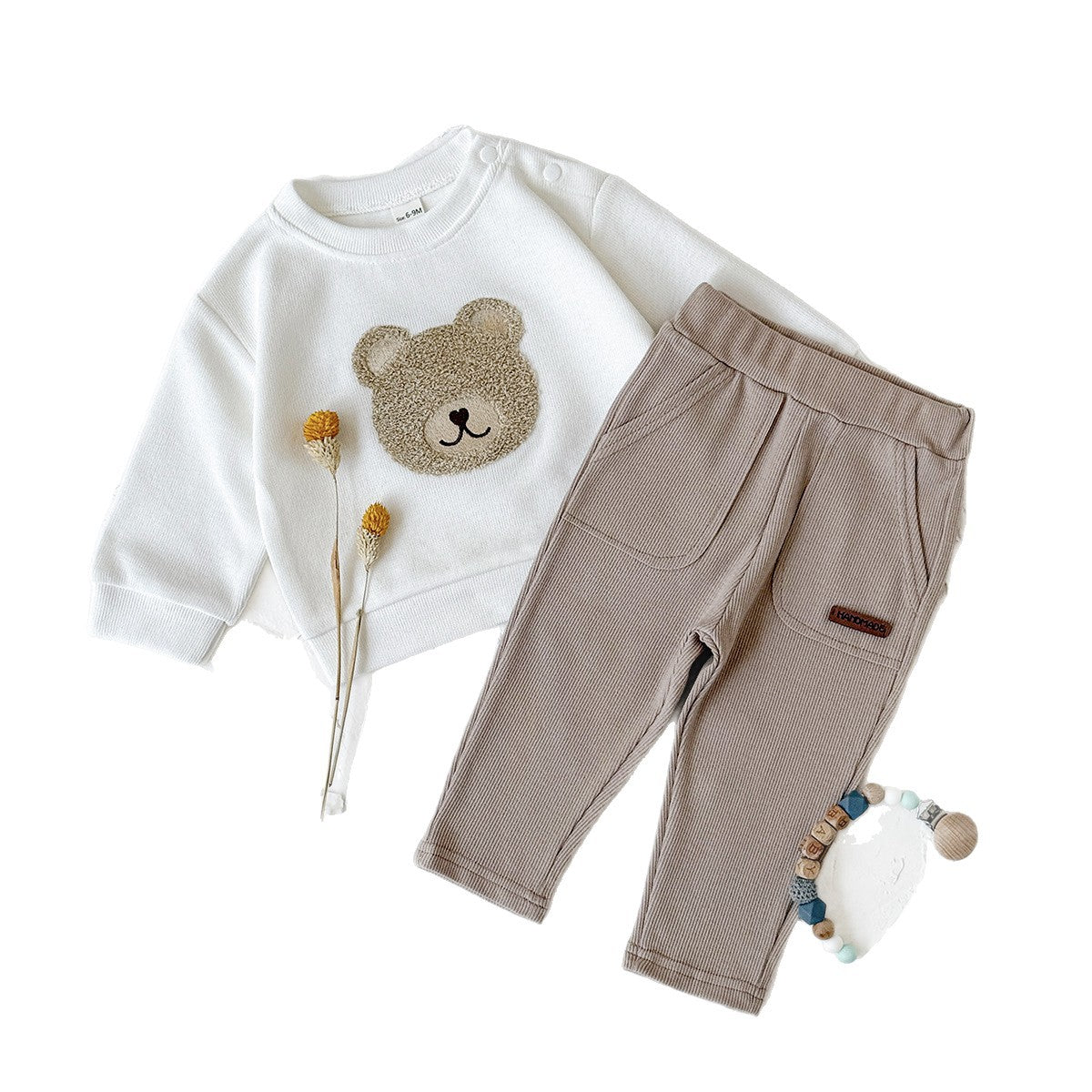 INS Unisex Baby Bear Print Long-sleeve Hoodie And Sweatpants Set For Springautumn