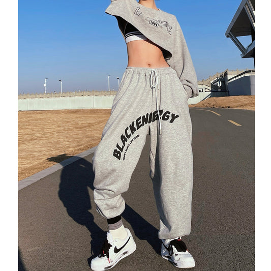High Waist, Thin, Straight, Beamed Feet, Letter Print, Hip-hop Street Dance