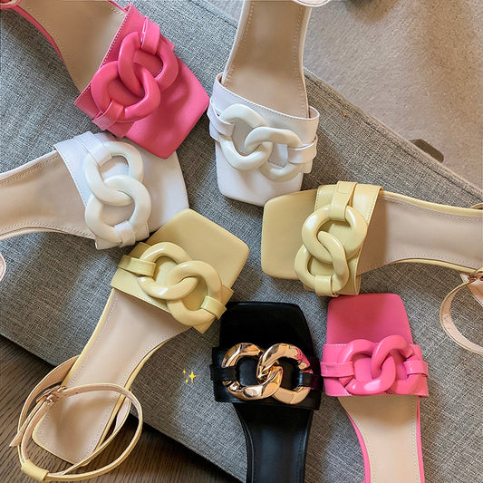 Candy Colored Large Chain Chunky Heel Sandals