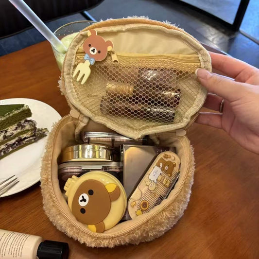 Tegnefilm Sød Og Bedårende Lammeuld Nem Bjørnehoved Oval 3D Makeuptaske