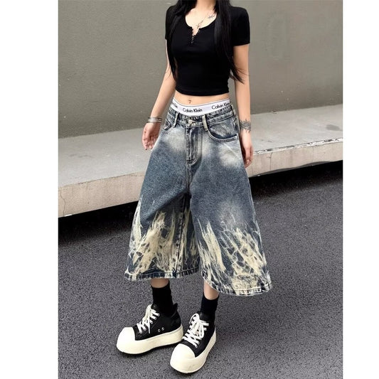 Women's American-style Wide-leg Denim Shorts