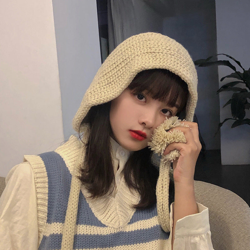 Women's Hand-knitted Long Lace-up Soft Girl Beanie Hat