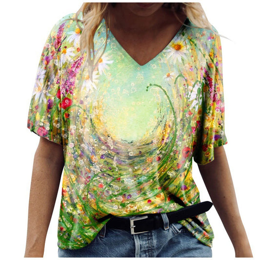 Short Sleeved T-shirt Printed On Women's Clothing