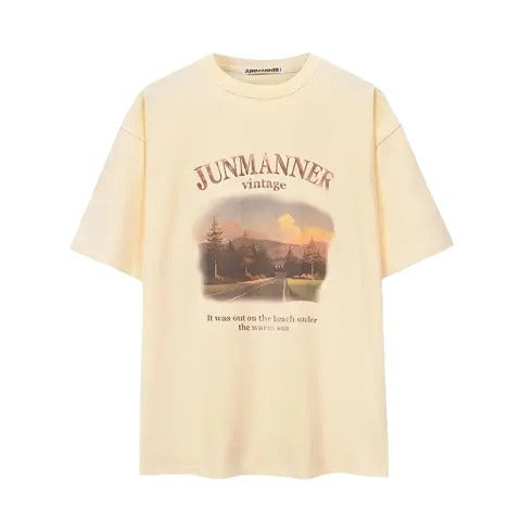 Retro Short Sleeve T-shirt Women's Casual Loose Mid-length Top