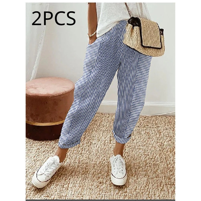 Women's Striped Print Trousers Summer Fashion Casual Loose Pants