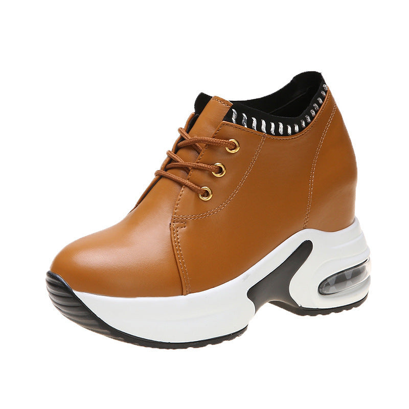 Inner-increasing Women's Thick-soled And Thin Leather Sneakers