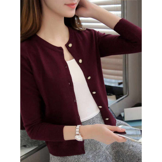 Sweater Coat Women's Knitted Cardigan Round Neck Long Sleeve Top