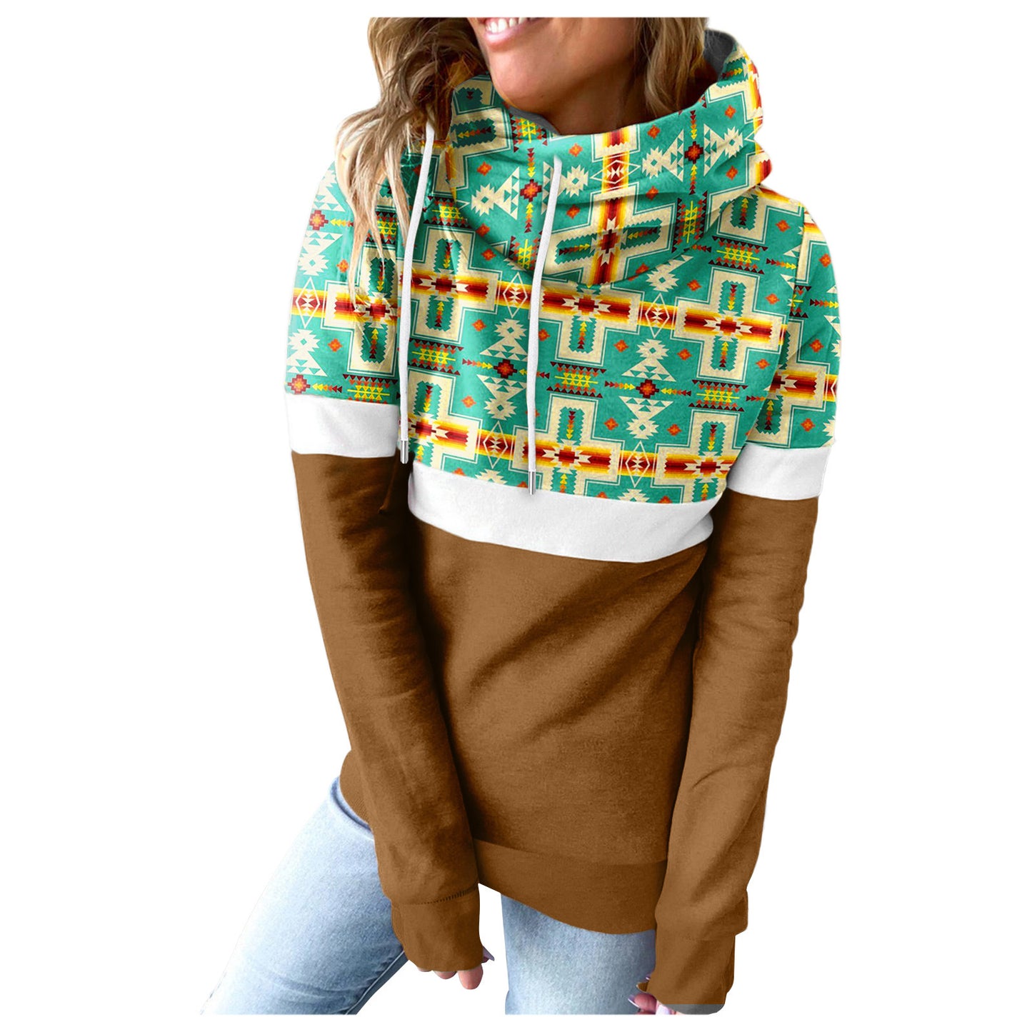 Hættetrøje til kvinder med print og patchwork