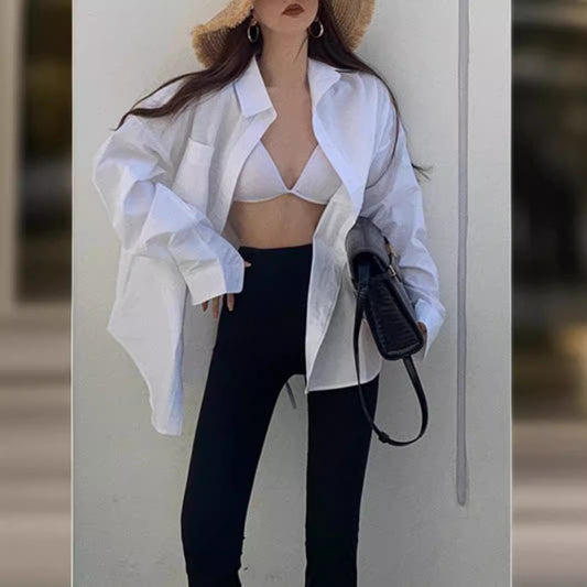 Boyfriend Style White Pure Cotton Coat Design Sense Niche Idle Style Shirt Outer Tops