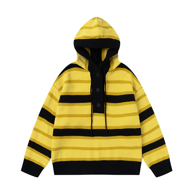 Winter New Vintage Stripe Loose Hooded Pullover Sweater
