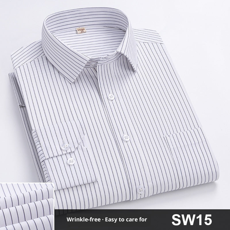 Mens Spring Blue-Striped Long-Sleeve Work Shirt