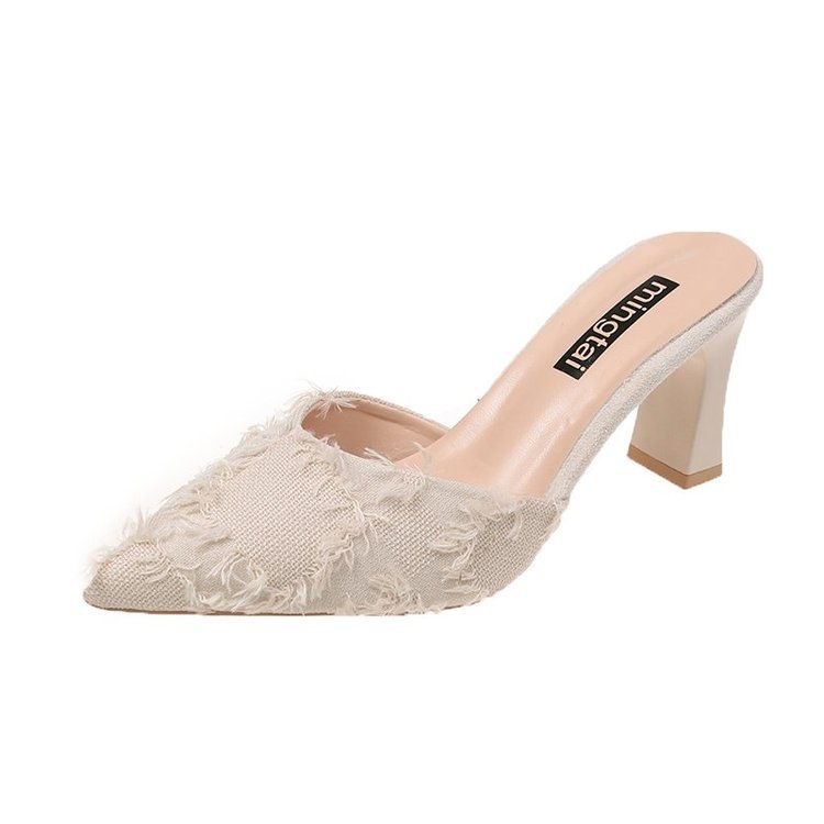 Women's Pointed Toe Baotou Mid-heel Sandals And Slippers