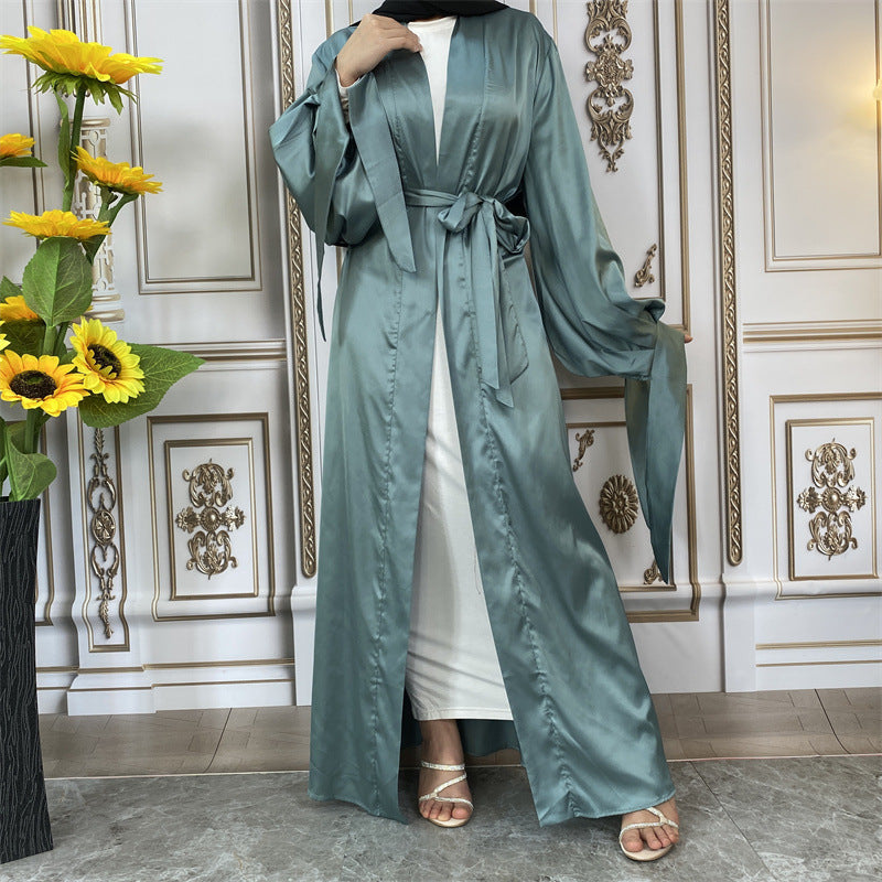 Thin Satin Tie Lantern Cuffs Cardigan