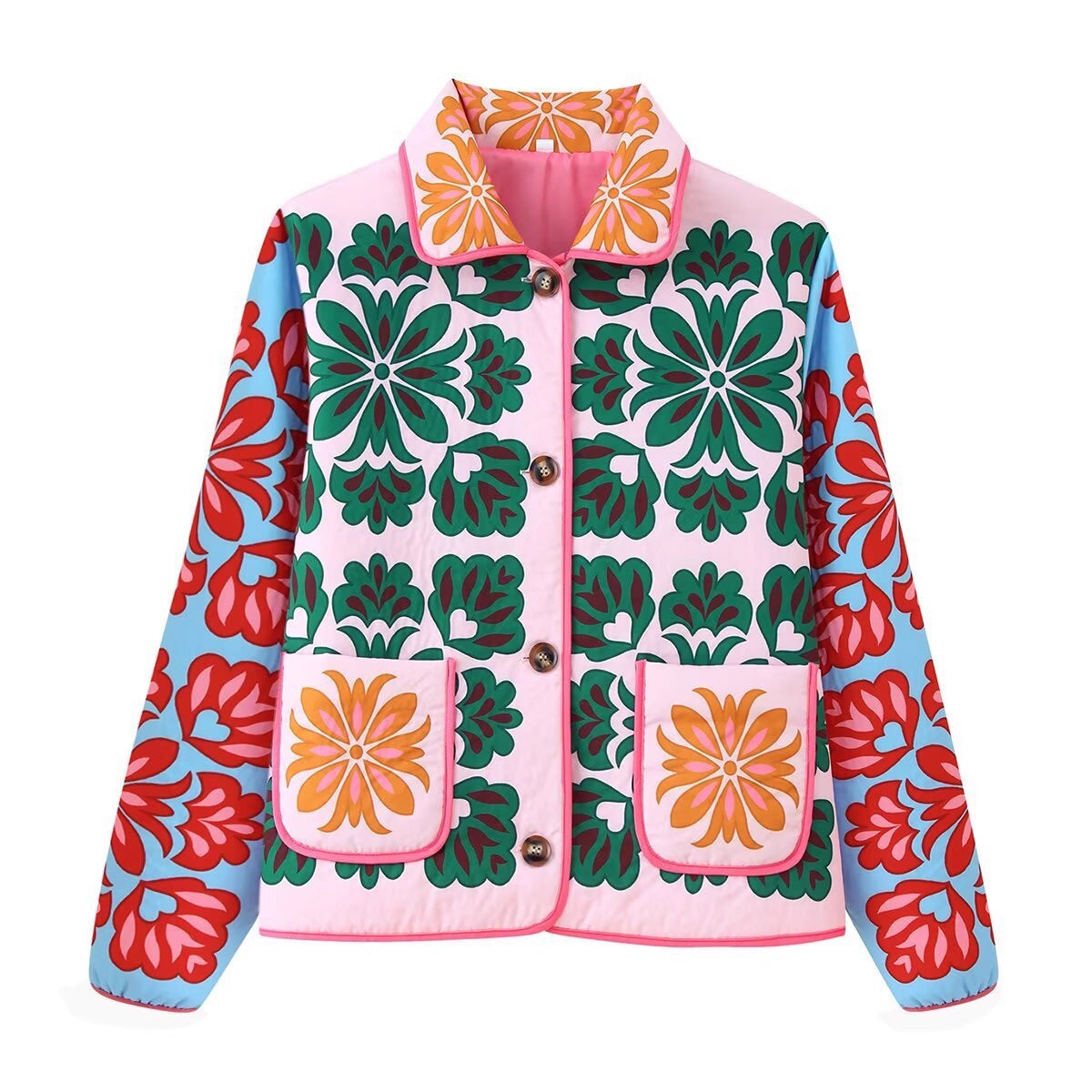 Street-style Cotton Puffer Jacket With A Bold Graphic Print