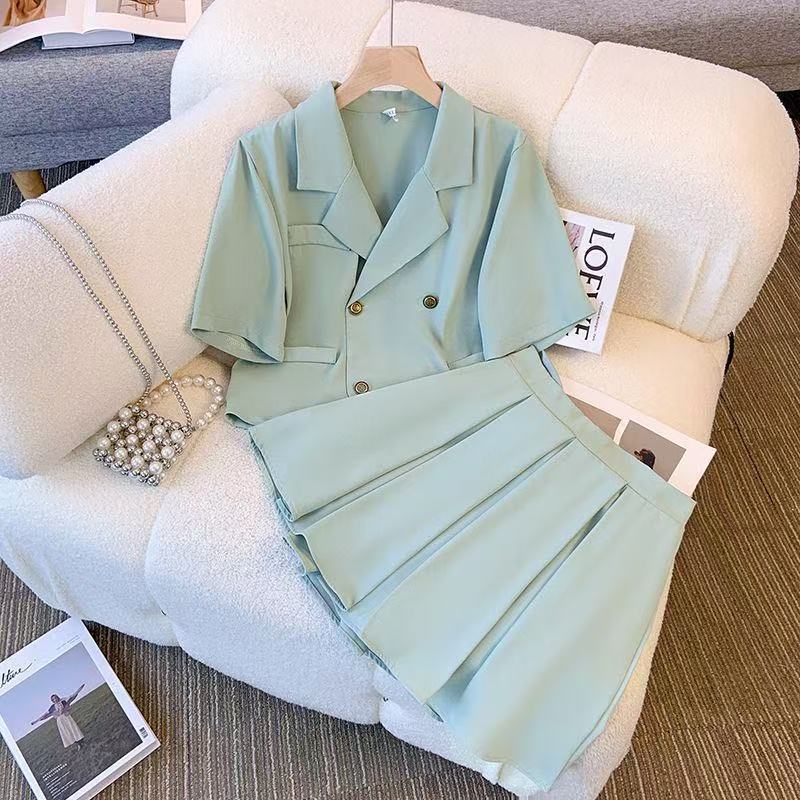 Irregular Top And Pleated Skirt Two-piece Set