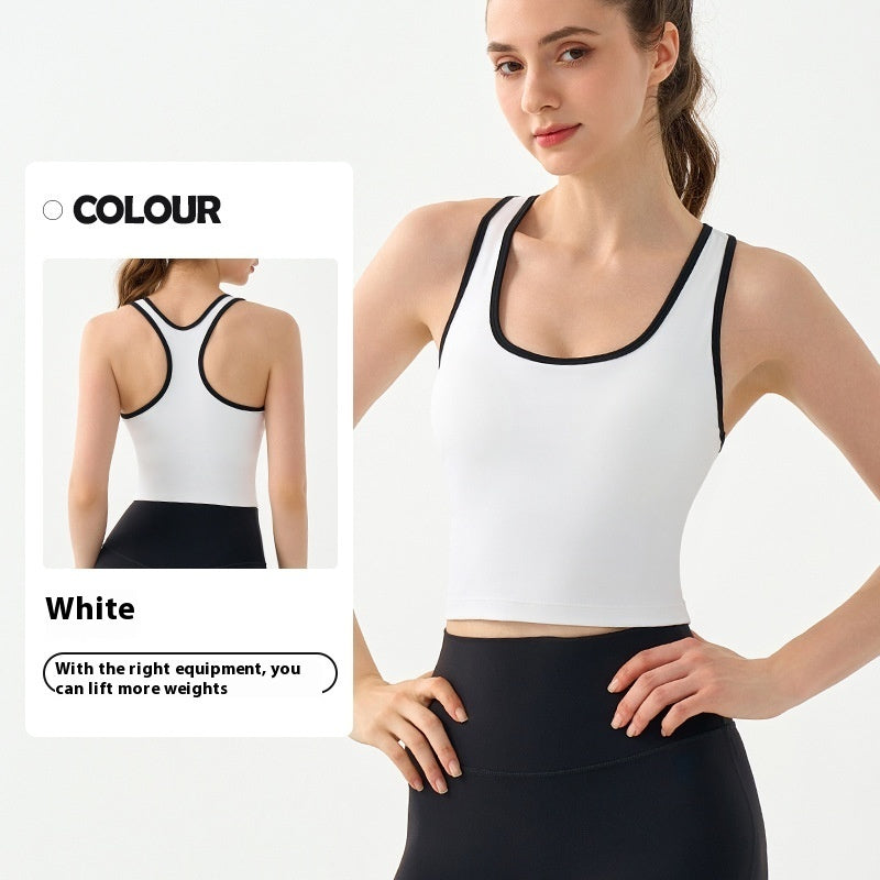 Nude Feel Yogatoj Vest Semi-fast Kop Tennis Træning Sports-bh Farvekontrast Kort