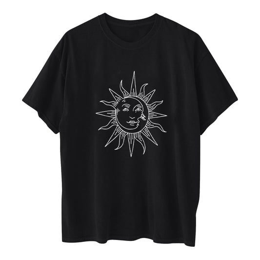 Printed Round Neck Short Sleeve Sun Moon Sun Moon Printed Top Women's T-shirt