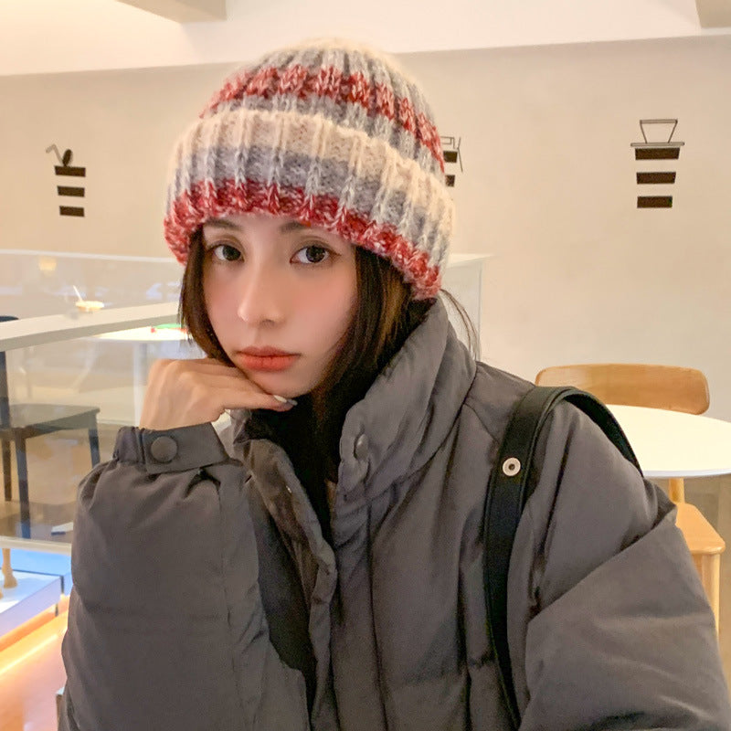 Japanese Thick Striped Wool Peplum Wrap To Keep Your Head Warm