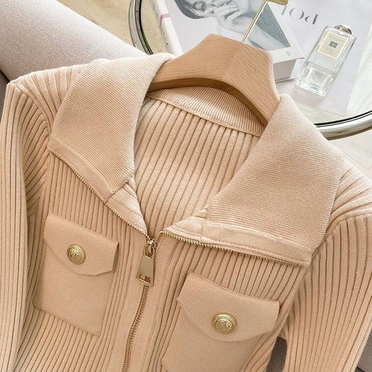 Thin Base Sweater Knitted Zipper Cardigan Outerwear