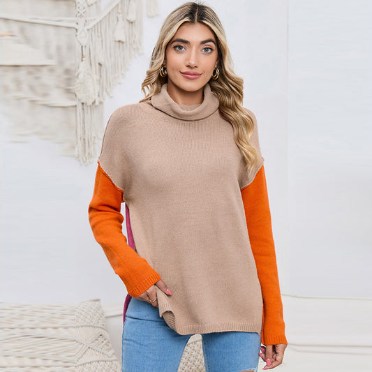 Color Matching Pullover Turtleneck Sweater Women's Long Sleeve