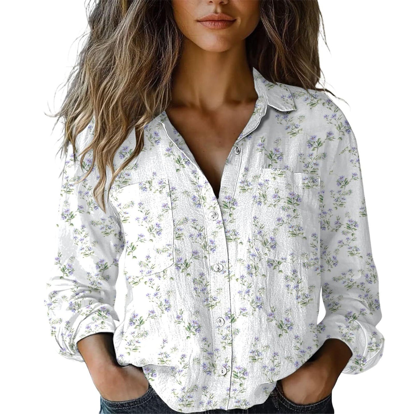 3D Digital Printing Women's Plus Size Lapel Long Sleeve Shirt