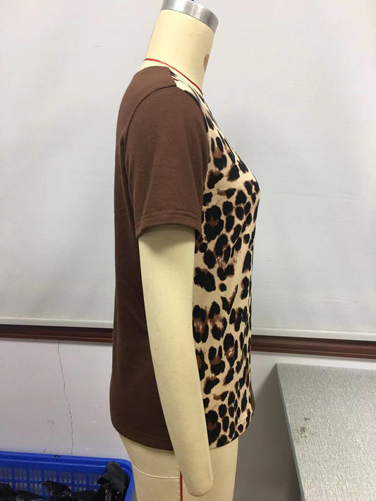 Loose Leopard Patchwork Knit With Irregular Neckline