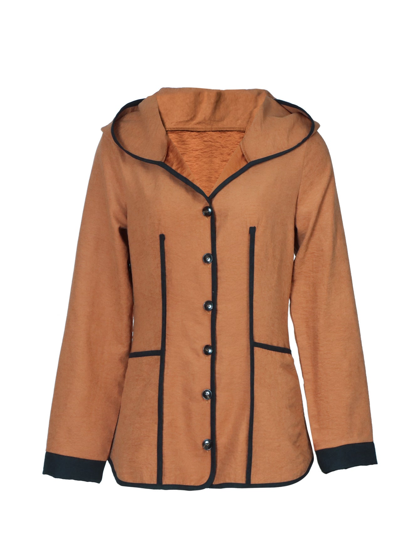 Nieuwe herfst-winter damesjas met effen kleur en knopen