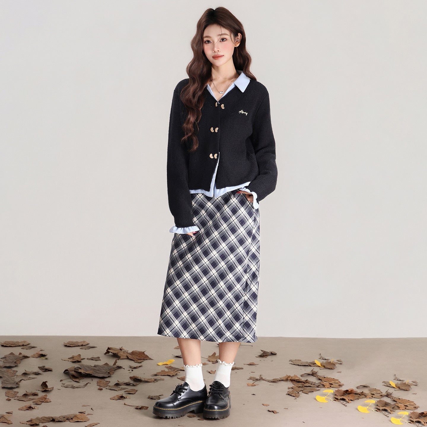 Fake Two-piece Long Sleeve Knitted Cardigan Women Loose Thick Sweater