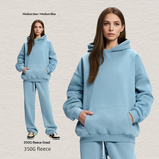 Men's Hooded Sweatshirt Fleece-lined Loose Sweatshirt Set