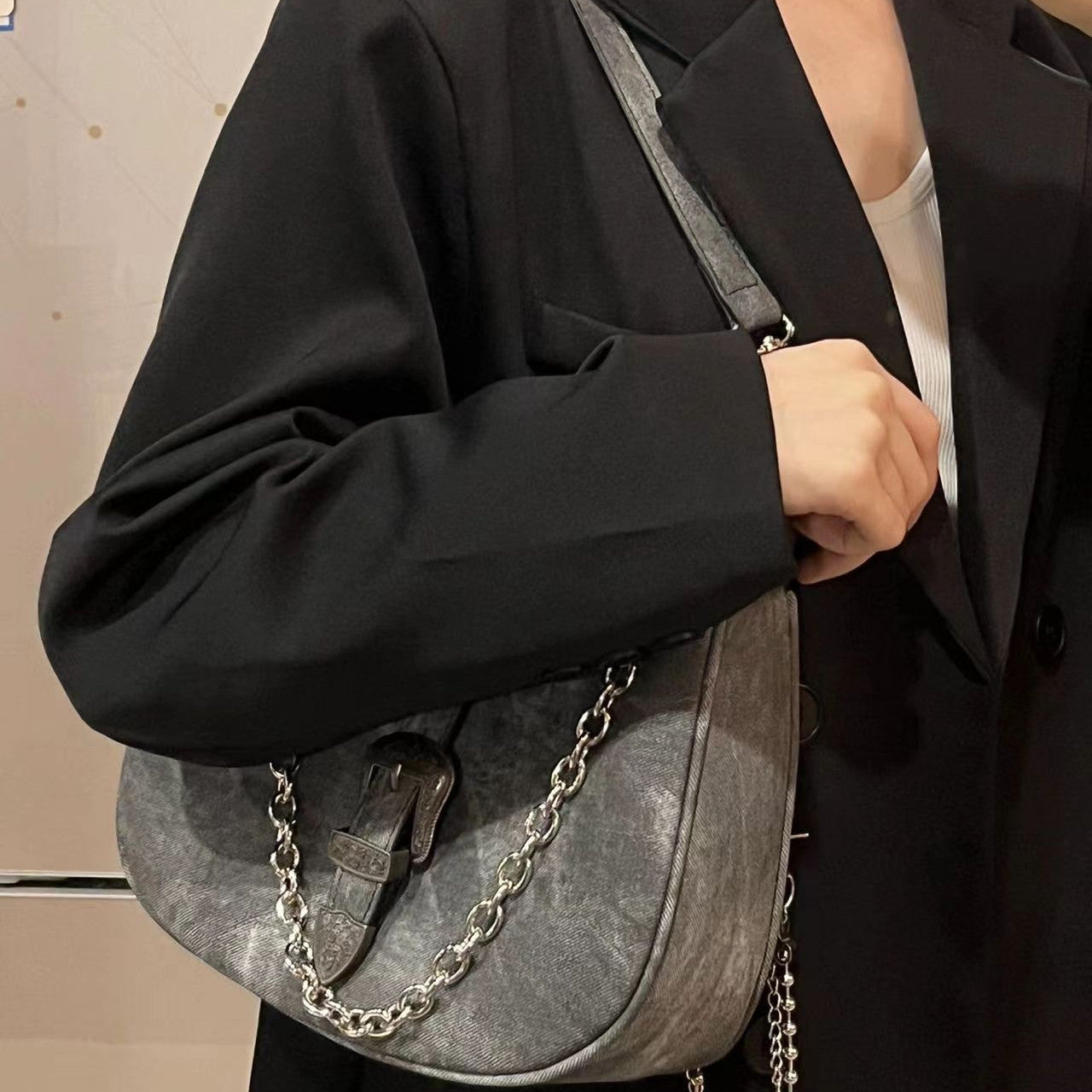 Niche Retro Chain Canvas Shoulder Bag Advanced Texture All-match Crossbody