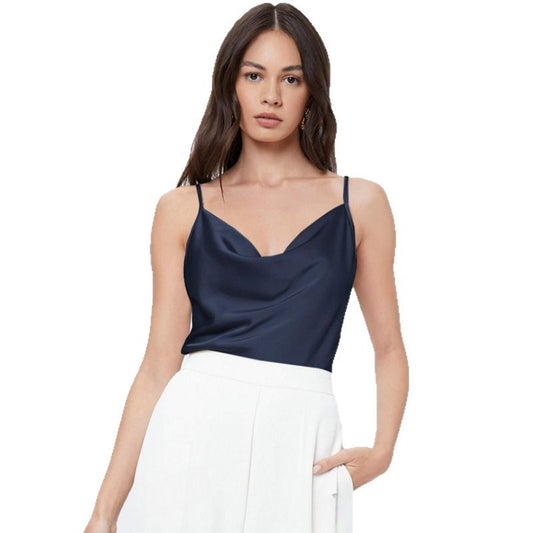 Womens Solid-Color Casual Rayon Satin Camisole