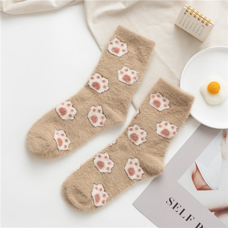 Mink Fleece Socks Coral Fleece Female Cartoon Animal