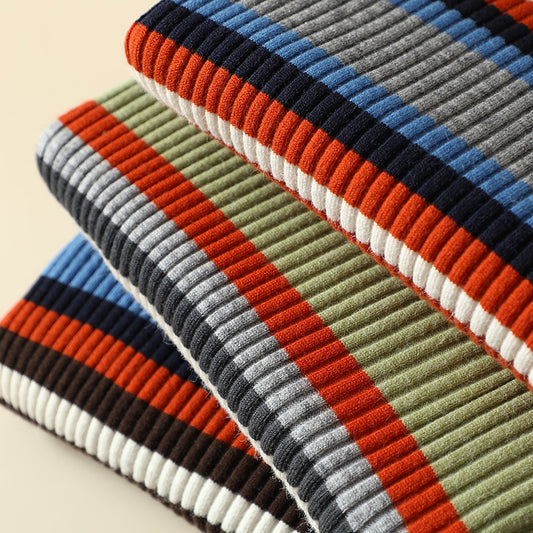 Stribet pullover i farver, vestlig stil, høj hals, slim fit