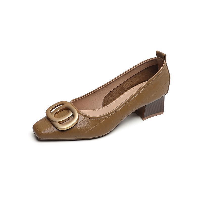 Franske firkantede damesko Arbejdssko Temperament Fe-stil Pumps Chunky hæl