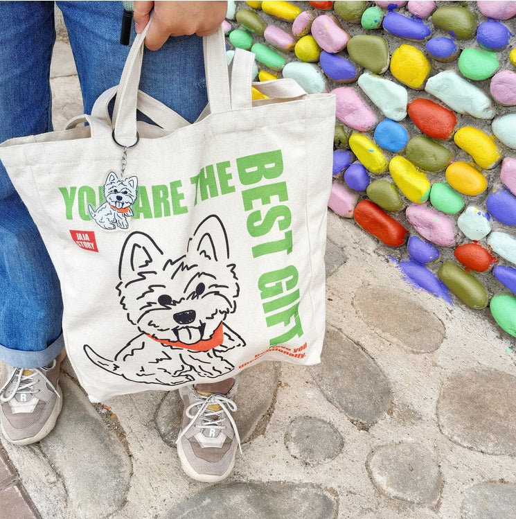 Original Design Hand Painted Dog Pure Cotton Bag