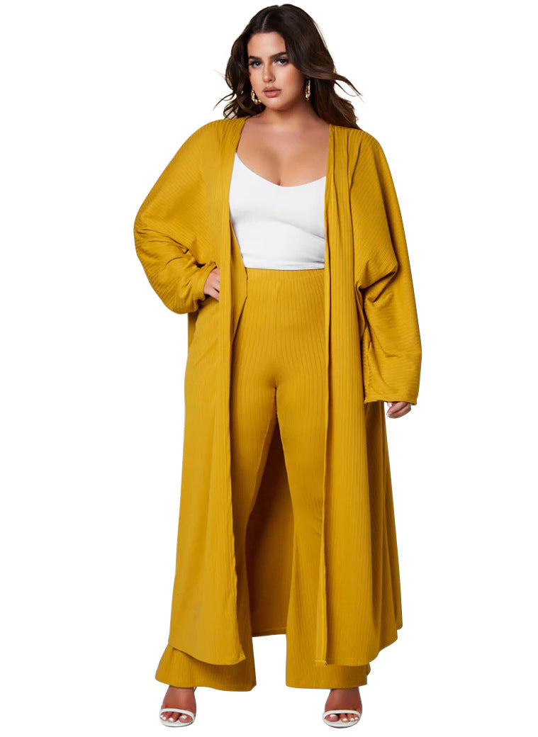 Long Coat And Loose Casual Trousers Fashion Set