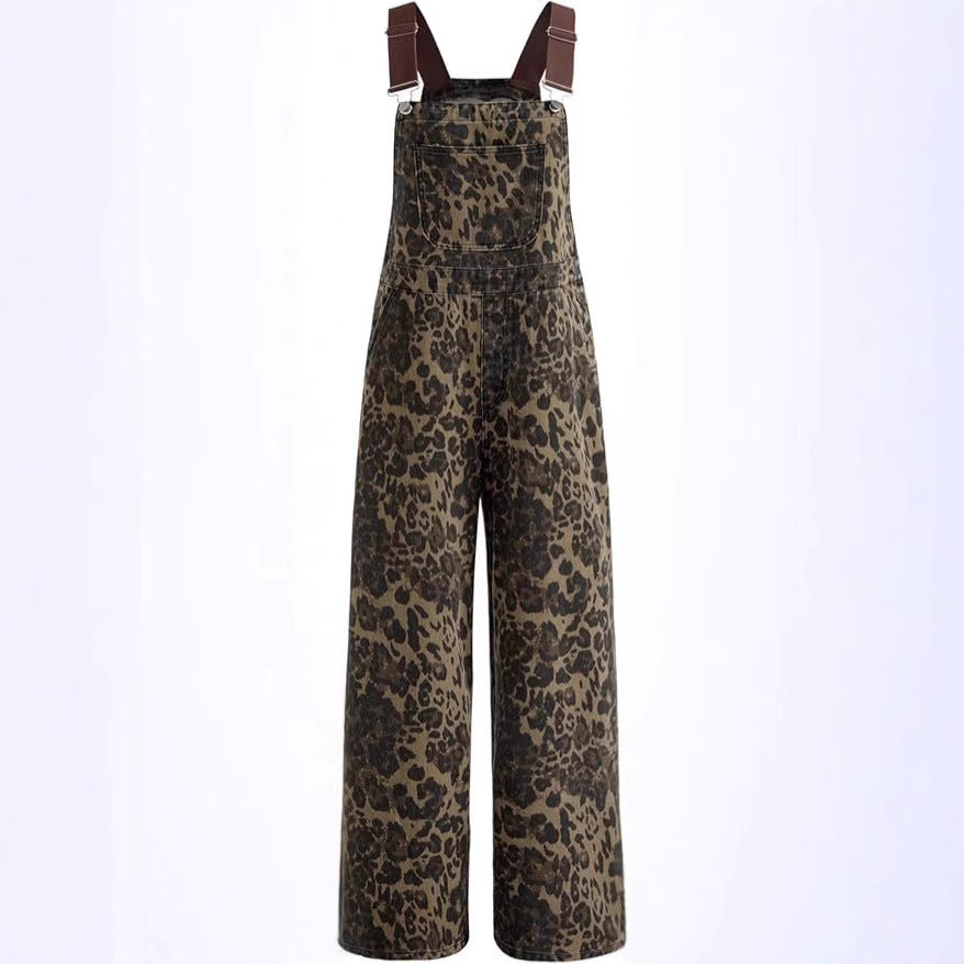 American Retro Street-style Leopard-print Overalls