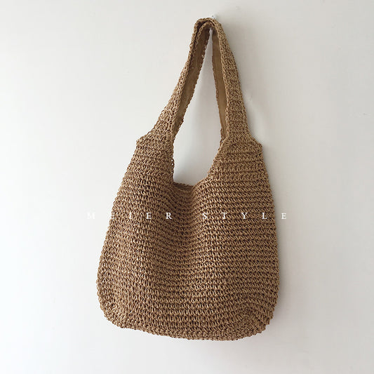 Straw Bag Female New Summer Versatile Leisure Shoulder Bag Forest Hand Woven Bag Large Capacity Beach Bag