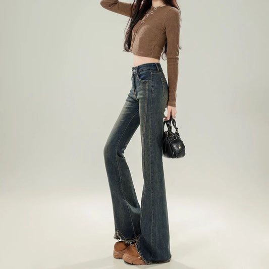 Flared Denim Jeans For Women Autumn Cement Gray