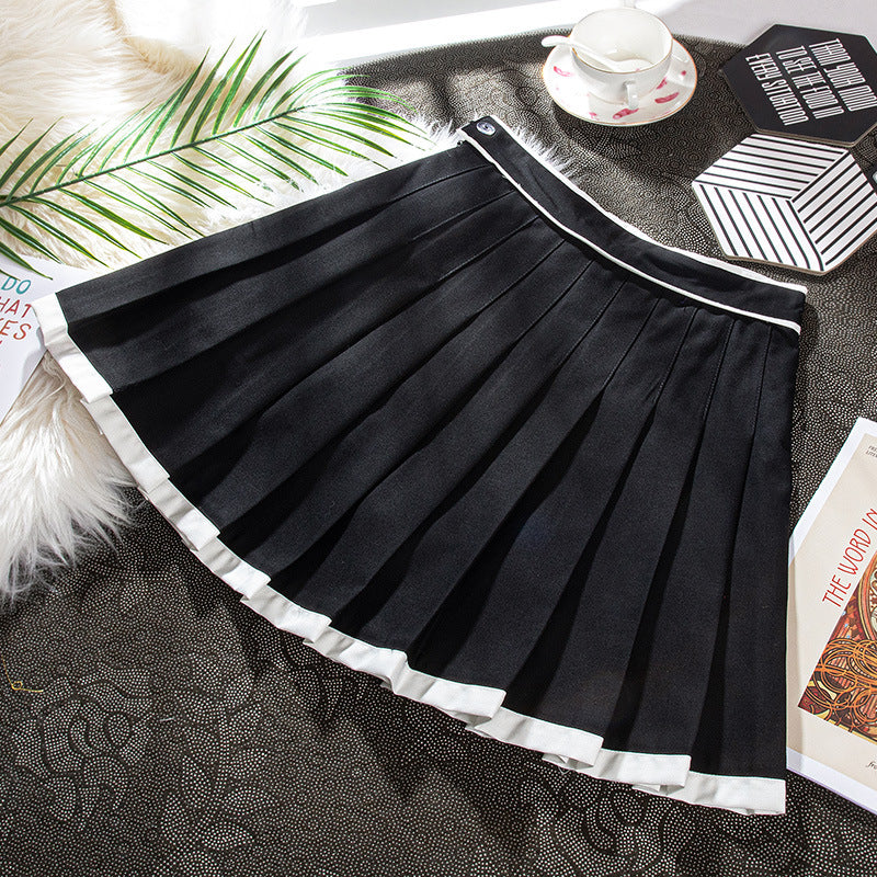 Contrast Color Pleated High-waisted Red New Year A- Line Skirt