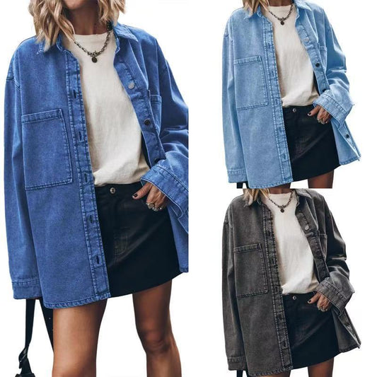 Personalized Large Pocket Loose Denim Shirt