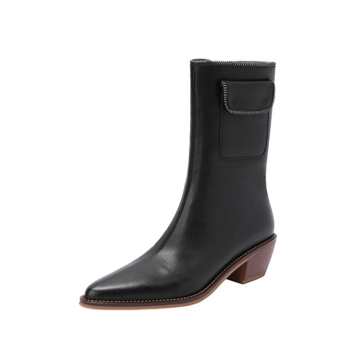 Thick Heel Low Heel Pointed Side Zipper Ankle Boots Fashion Knight Boots